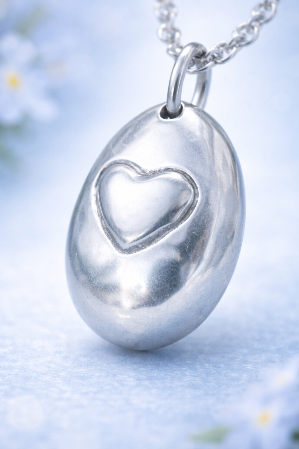 Evermore Pebble Heart Pendant- Fine or Sterling Silver Keepsake, Memorial Ashes Pendant.