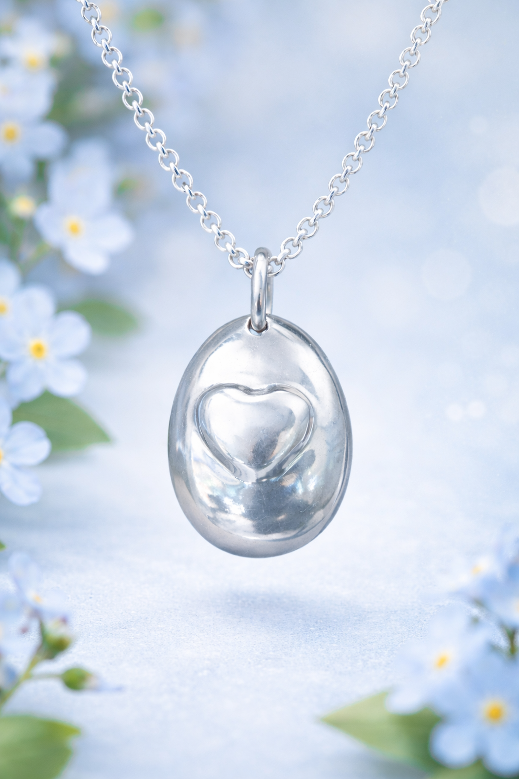 Evermore Pebble Heart Pendant- Fine or Sterling Silver Keepsake, Memorial Ashes Pendant.